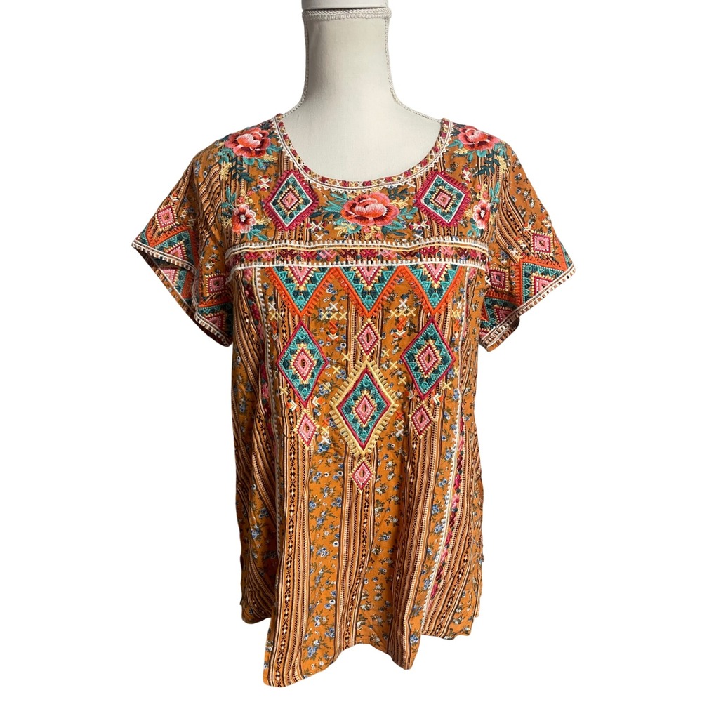 Savanna Jane Embroidered Boho Peasant Blouse Women's Medium